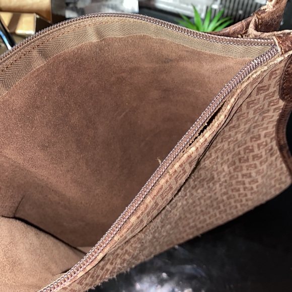 Authentic FENDI Zucca Shoulder Bag Suede Leather Brown Rehab - Picture 7 of 13